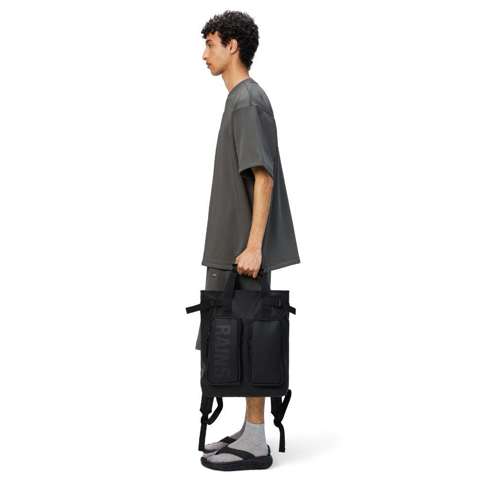 Rains Black Texel Tote Backpack